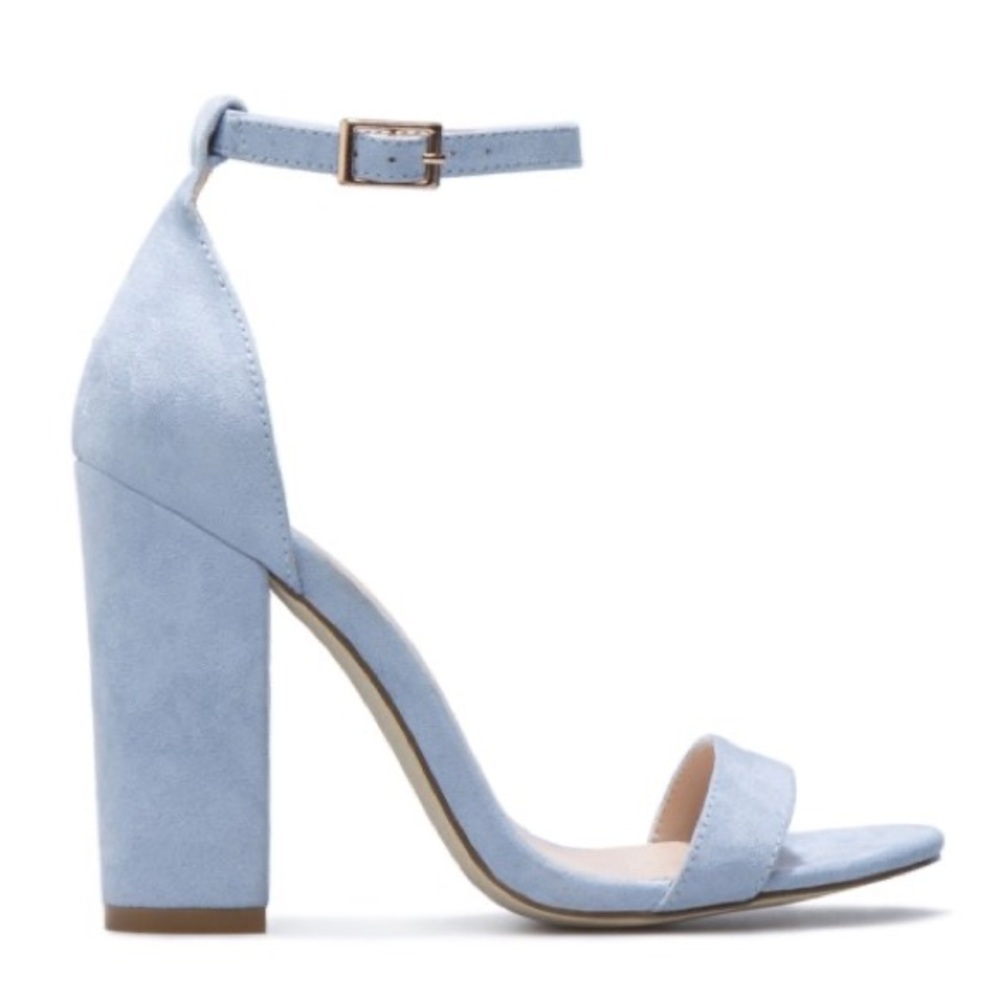Shoe Dazzle Pale Blue Suede Ankle Strap Block Heel Sandals